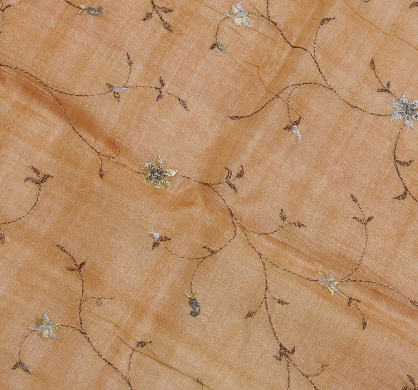 Sushila Vintage Peach Saree Pure Tussar Silk Embroidered Floral Sari 6 Yd Fabric