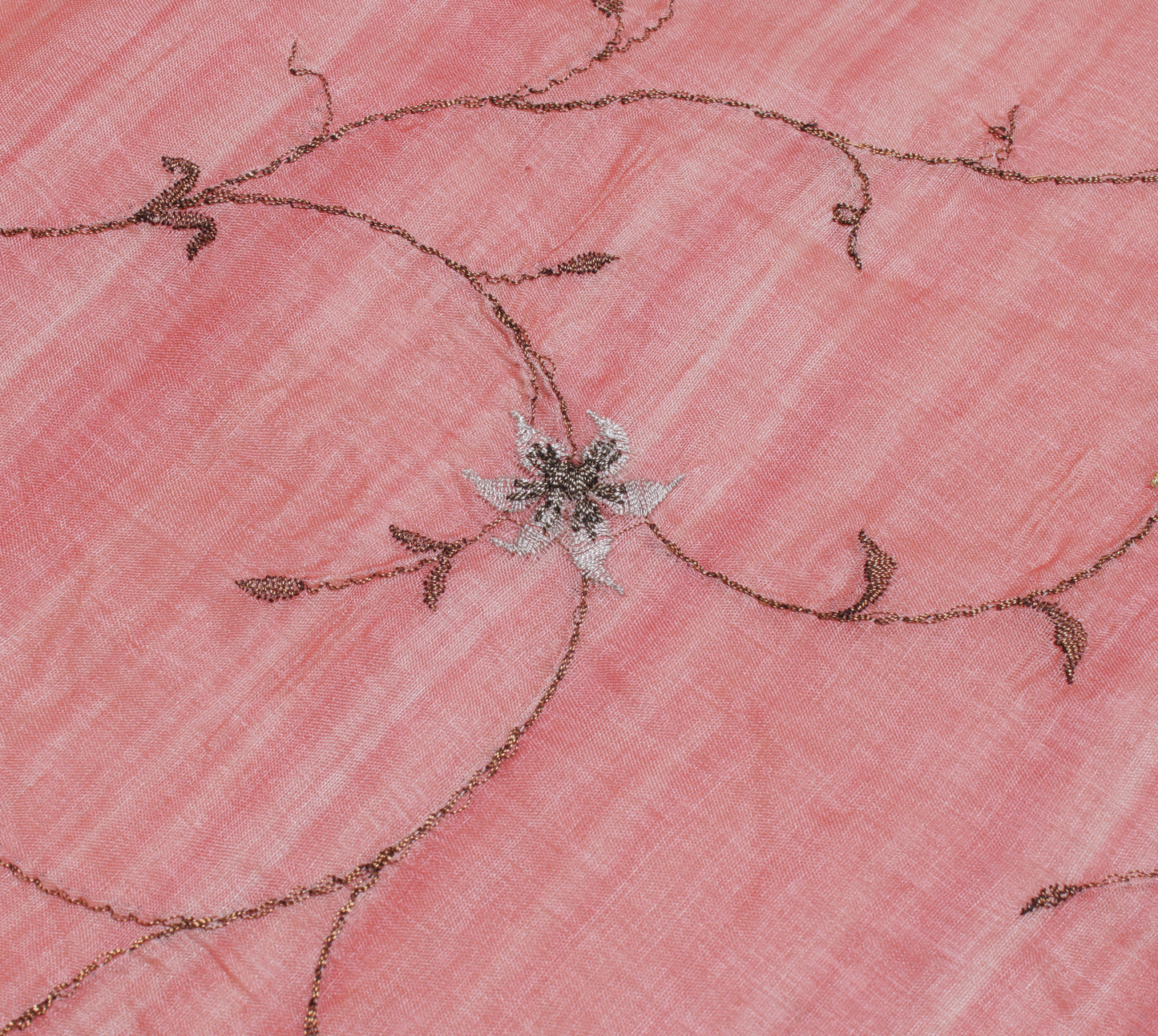 Sushila Vintage Peach Saree Pure Tussar Silk Embroidered Floral Sari 6 Yd Fabric