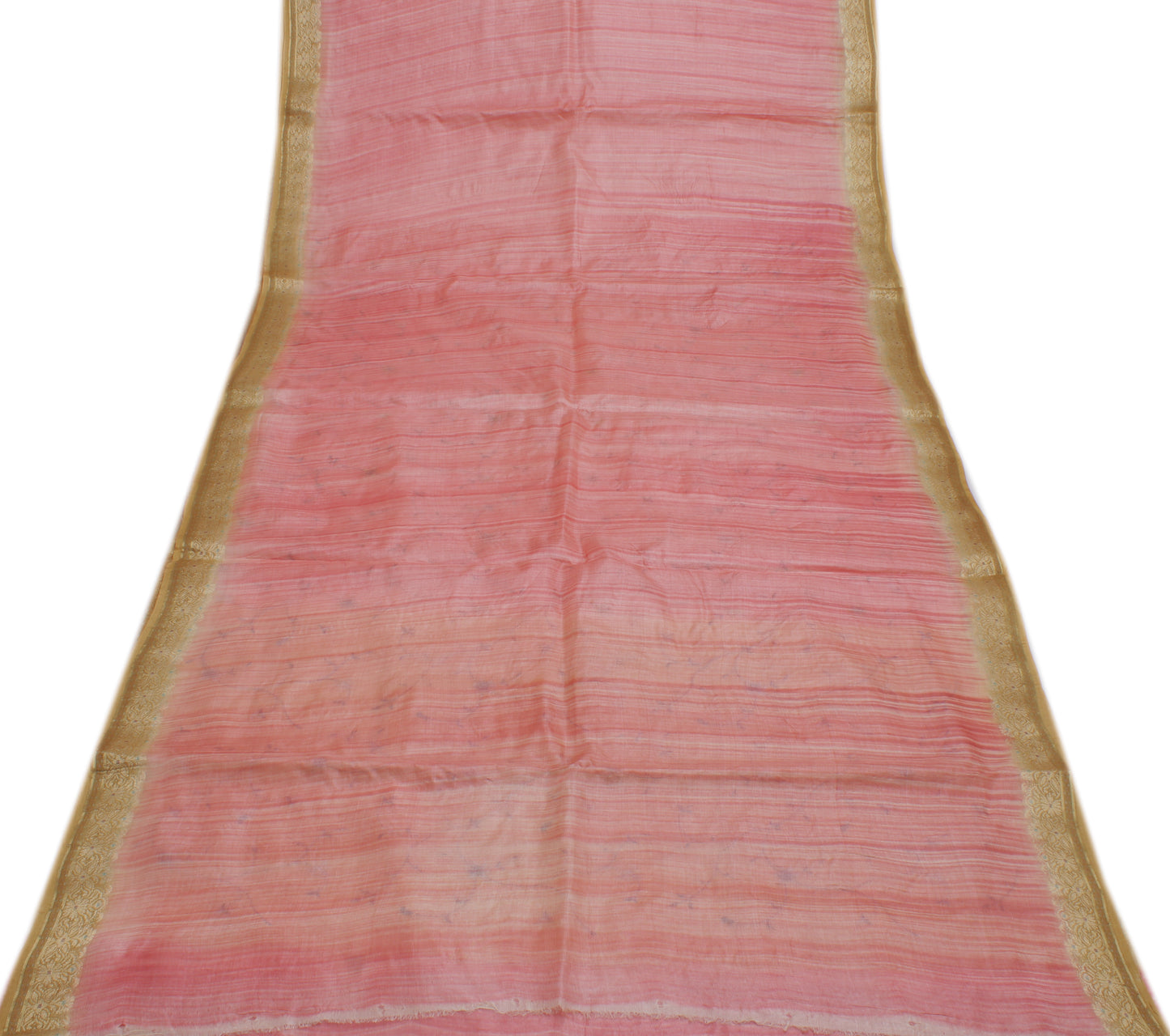 Sushila Vintage Peach Saree Pure Tussar Silk Embroidered Floral Sari 6 Yd Fabric