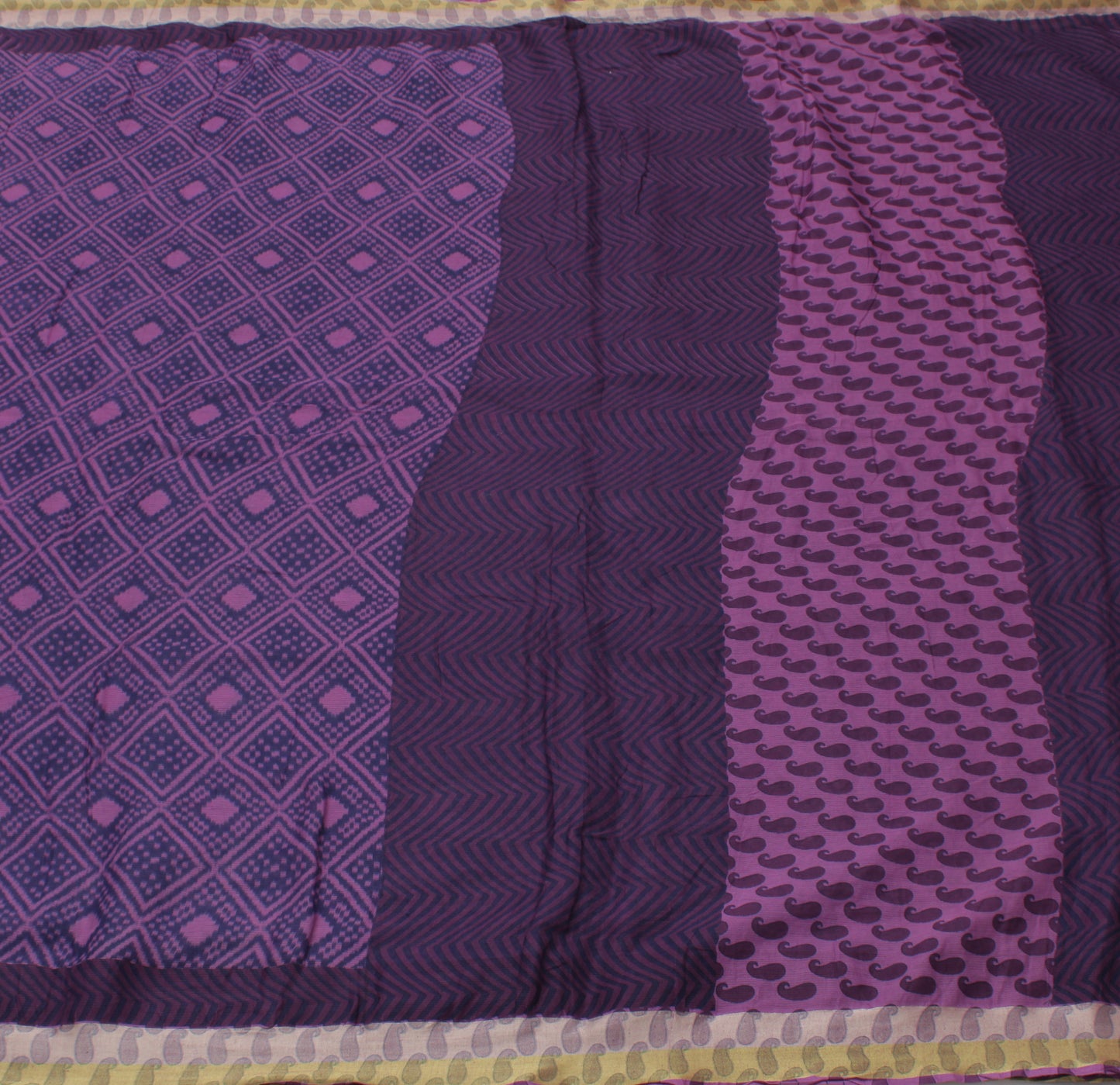 Sushila Vintage Purple Indian Saree Pure Cotton Printed Abstract Sari Fabric