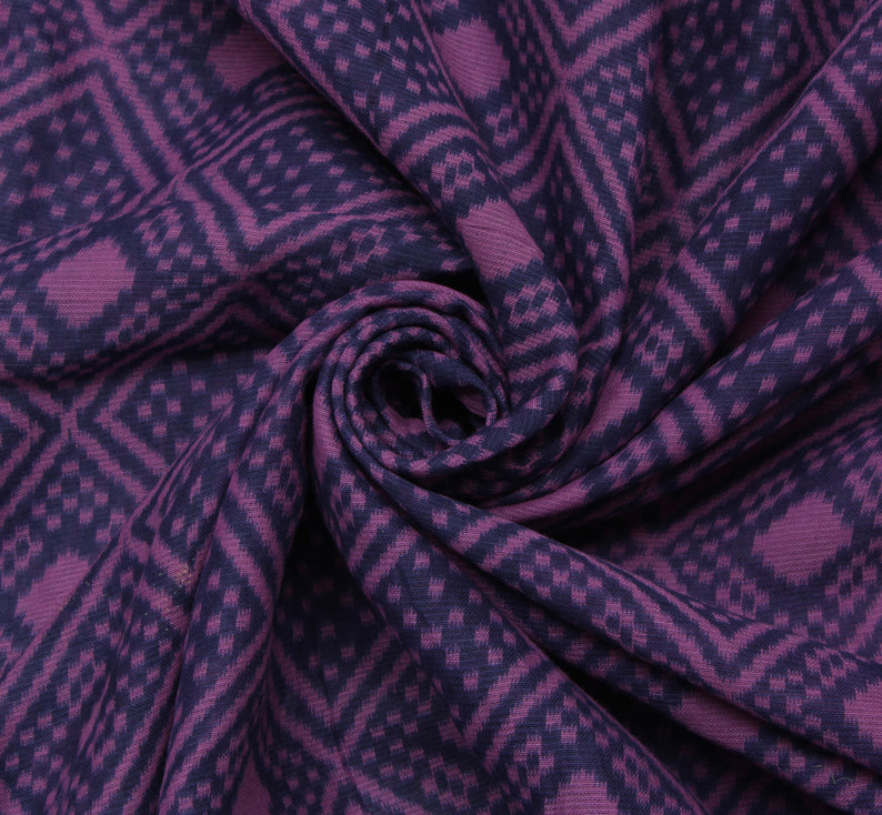 Sushila Vintage Purple Indian Saree Pure Cotton Printed Abstract Sari Fabric