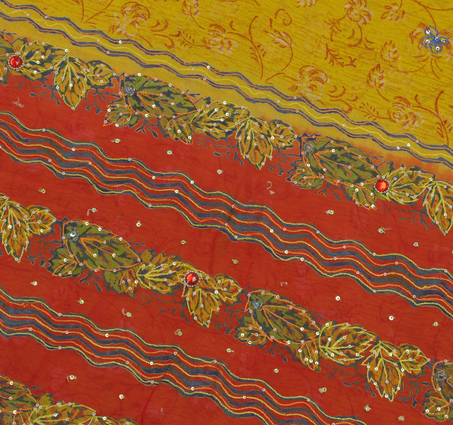 Sushila Vintage Mustard Saree Pure Georgette Printed & Embroidered Sari Fabric