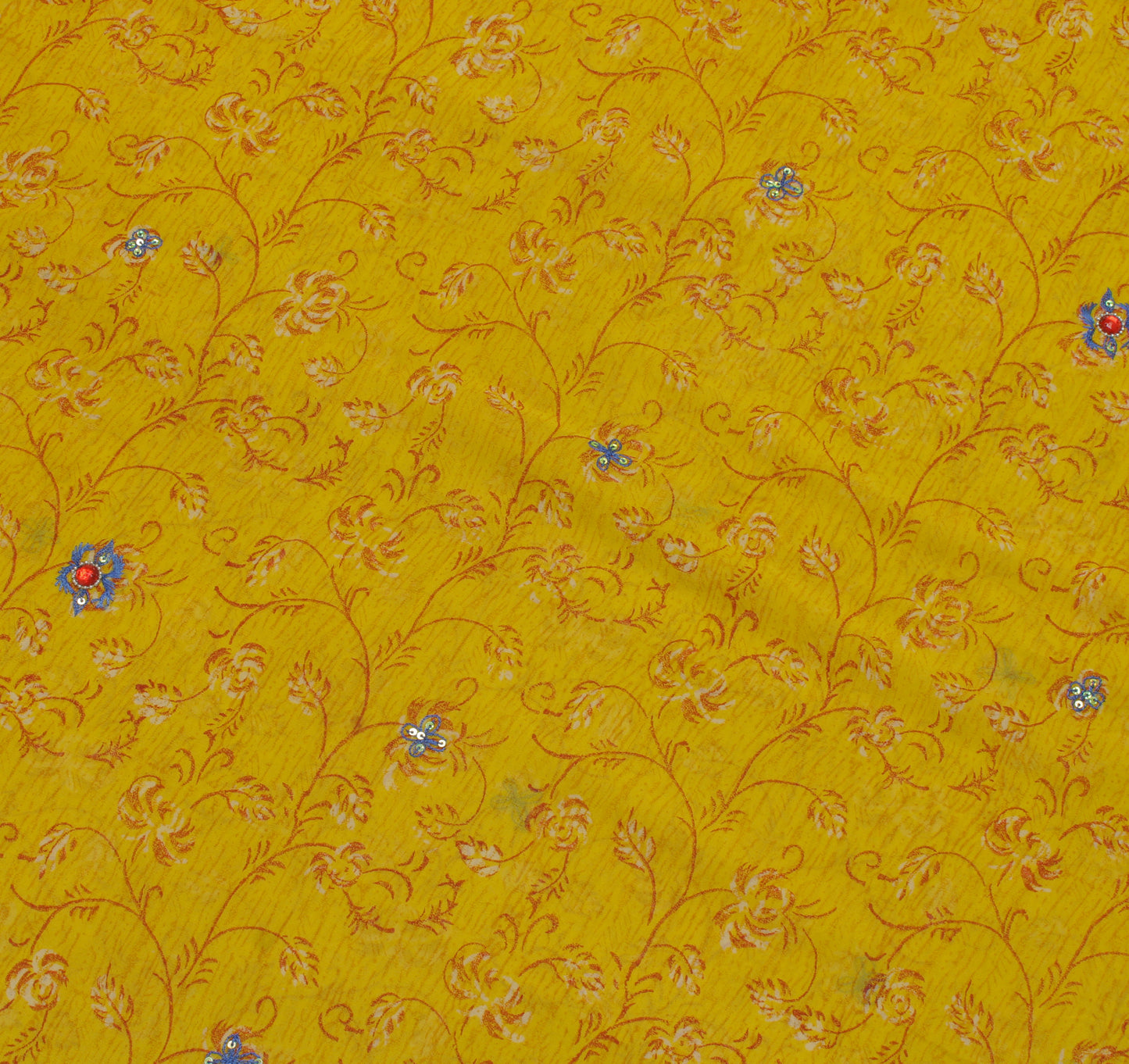 Sushila Vintage Mustard Saree Pure Georgette Printed & Embroidered Sari Fabric