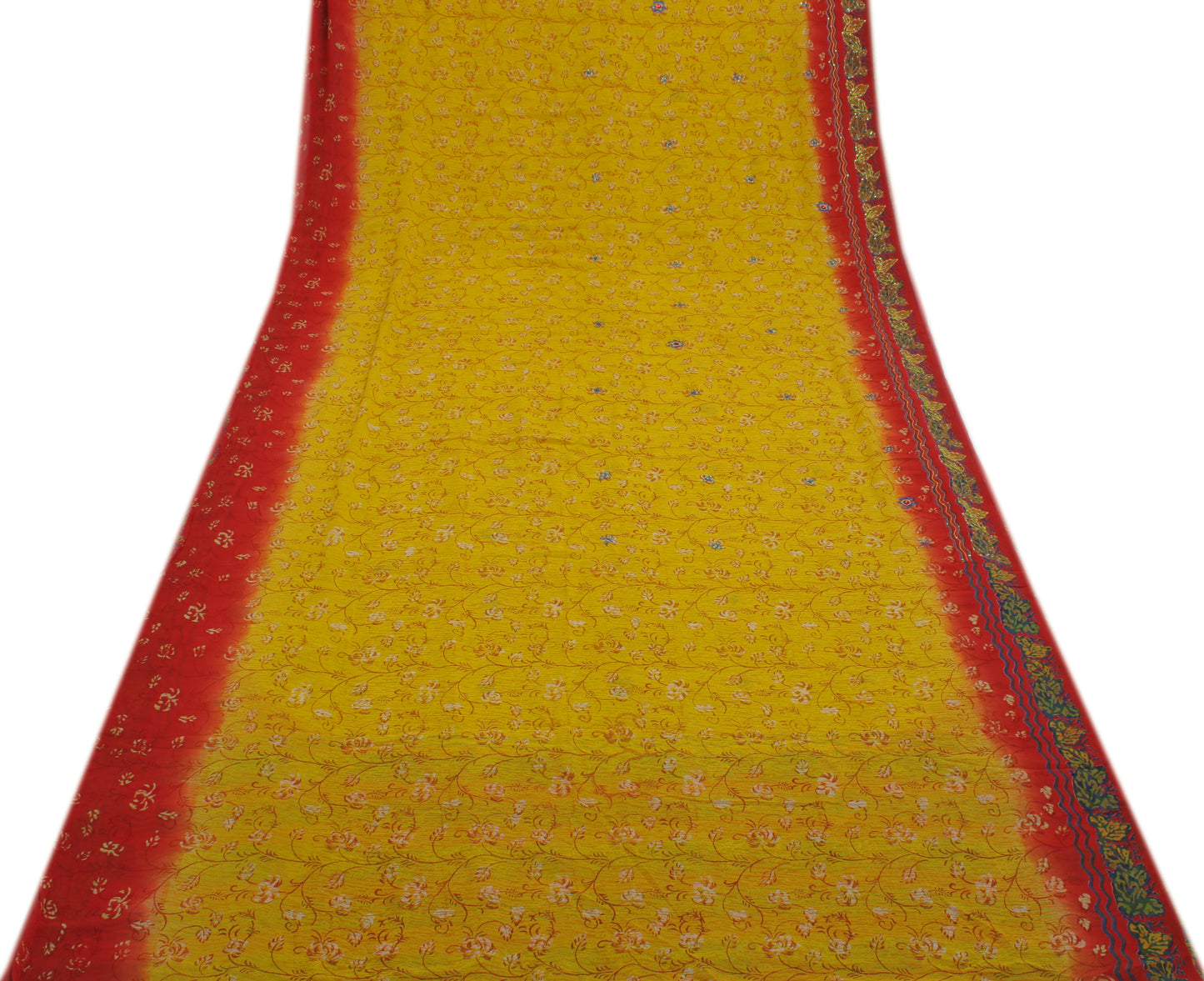 Sushila Vintage Mustard Saree Pure Georgette Printed & Embroidered Sari Fabric