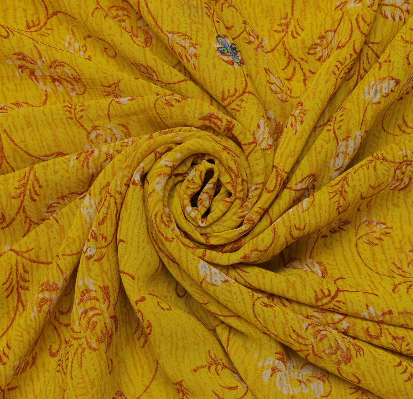 Sushila Vintage Mustard Saree Pure Georgette Printed & Embroidered Sari Fabric