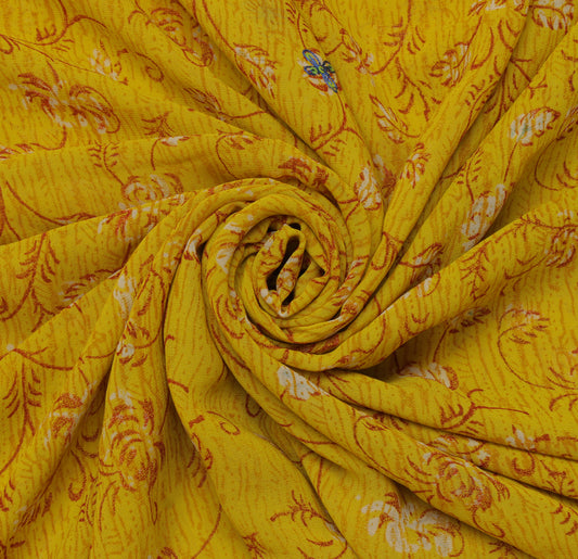 Sushila Vintage Mustard Saree Pure Georgette Printed & Embroidered Sari Fabric
