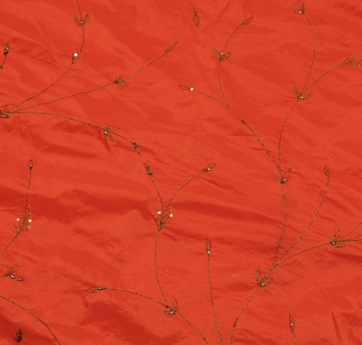 Sushila Vintage Orange Black Saree Art Silk Embroidered Patch Work Sari Craft Fabric