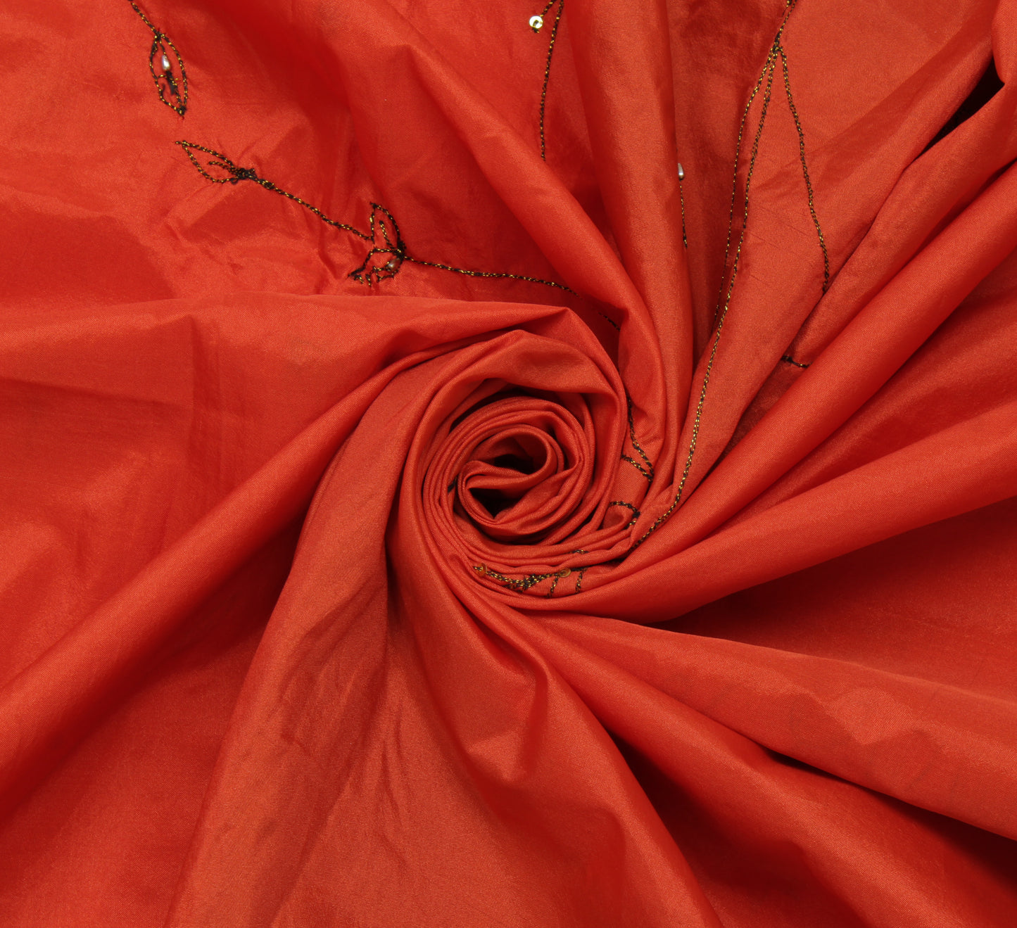 Sushila Vintage Orange Black Saree Art Silk Embroidered Patch Work Sari Craft Fabric