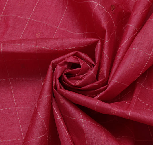 Sushila Vintage Dark Pink Saree Pure Silk Embroidered Check Sari Decor Fabric