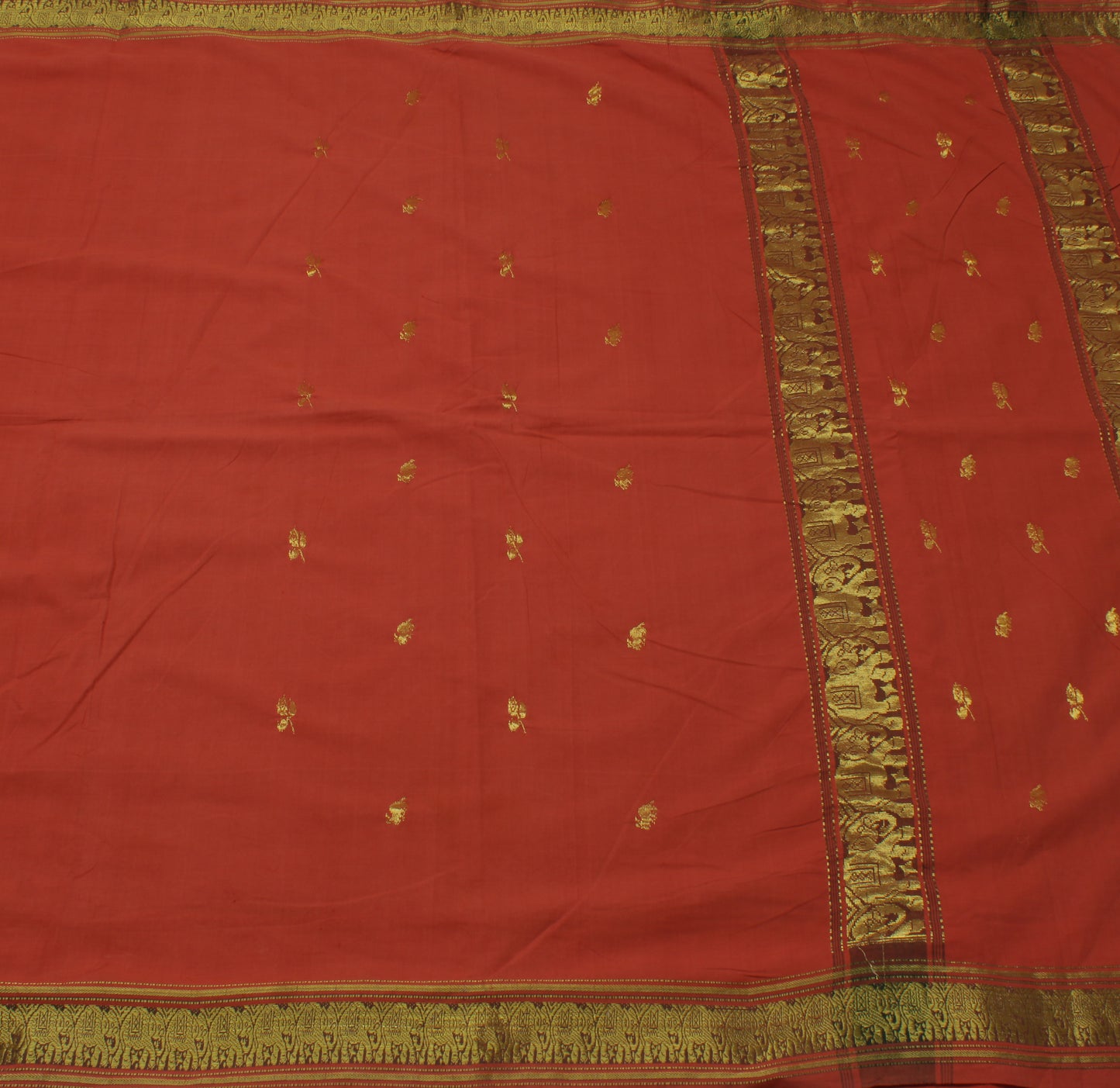 Sushila Vintage Peach Saree Pure Handloom Cotton Zari Woven Animal Motifs Sari Craft Fabric