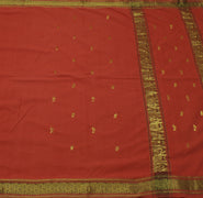 Sushila Vintage Dark Peach Saree 100% Pure Cotton Woven Floral Sari Craft Fabric