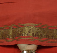 Sushila Vintage Dark Peach Saree 100% Pure Cotton Woven Floral Sari Craft Fabric