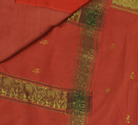 Sushila Vintage Dark Peach Saree 100% Pure Cotton Woven Floral Sari Craft Fabric