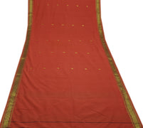 Sushila Vintage Dark Peach Saree 100% Pure Cotton Woven Floral Sari Craft Fabric