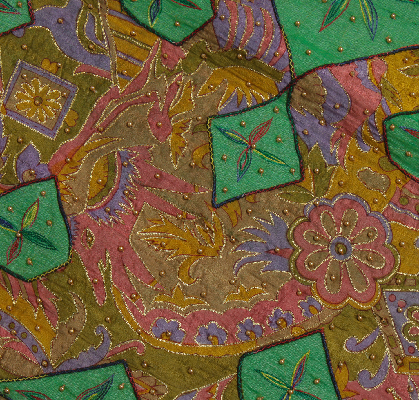 Sushila Vintage Green Saree 100% Pure Cotton Embroidered Floral Sari 5 YD Fabric