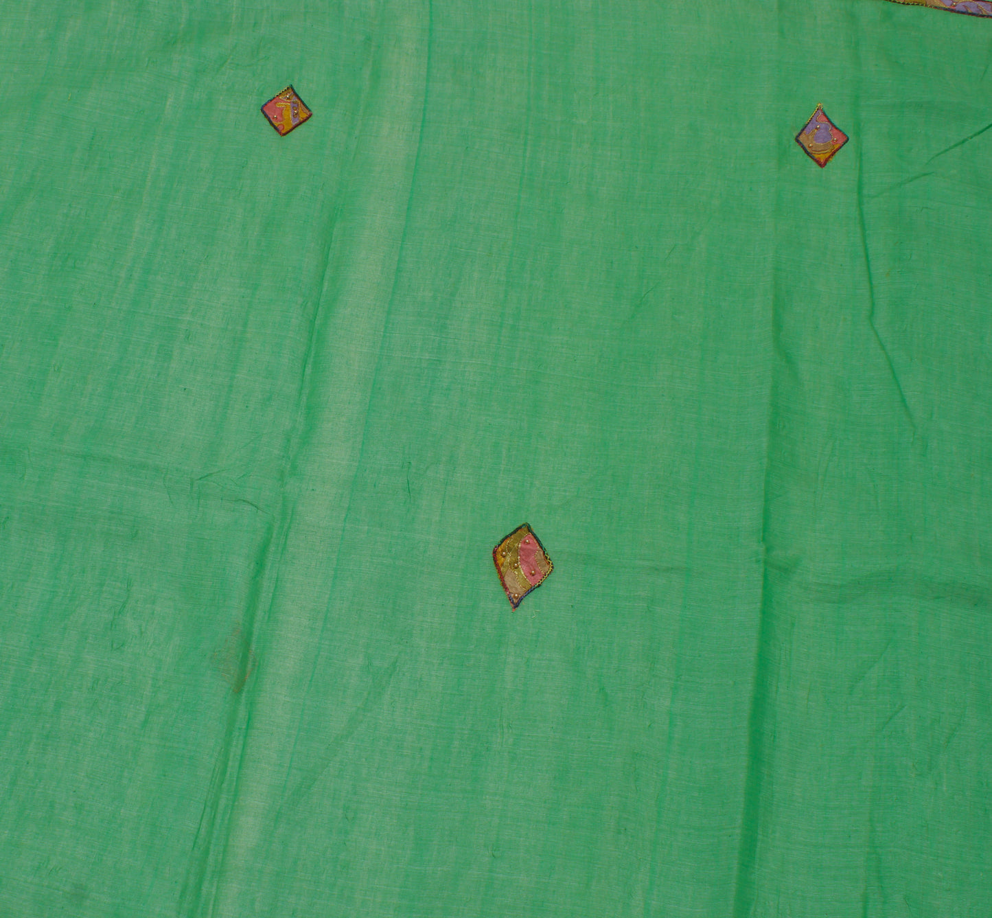 Sushila Vintage Green Saree 100% Pure Cotton Embroidered Floral Sari 5 YD Fabric