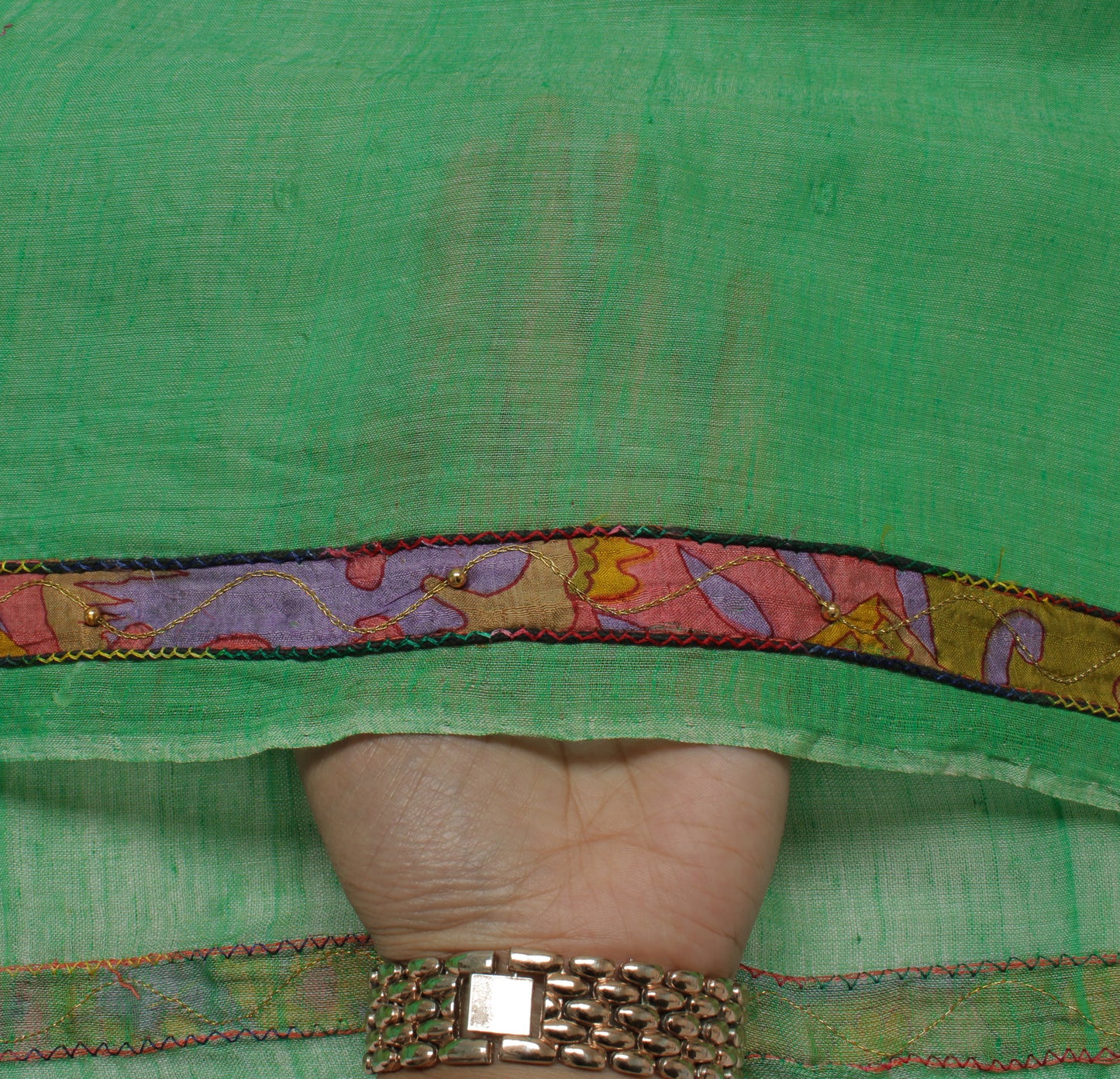 Sushila Vintage Green Saree 100% Pure Cotton Embroidered Floral Sari 5 YD Fabric