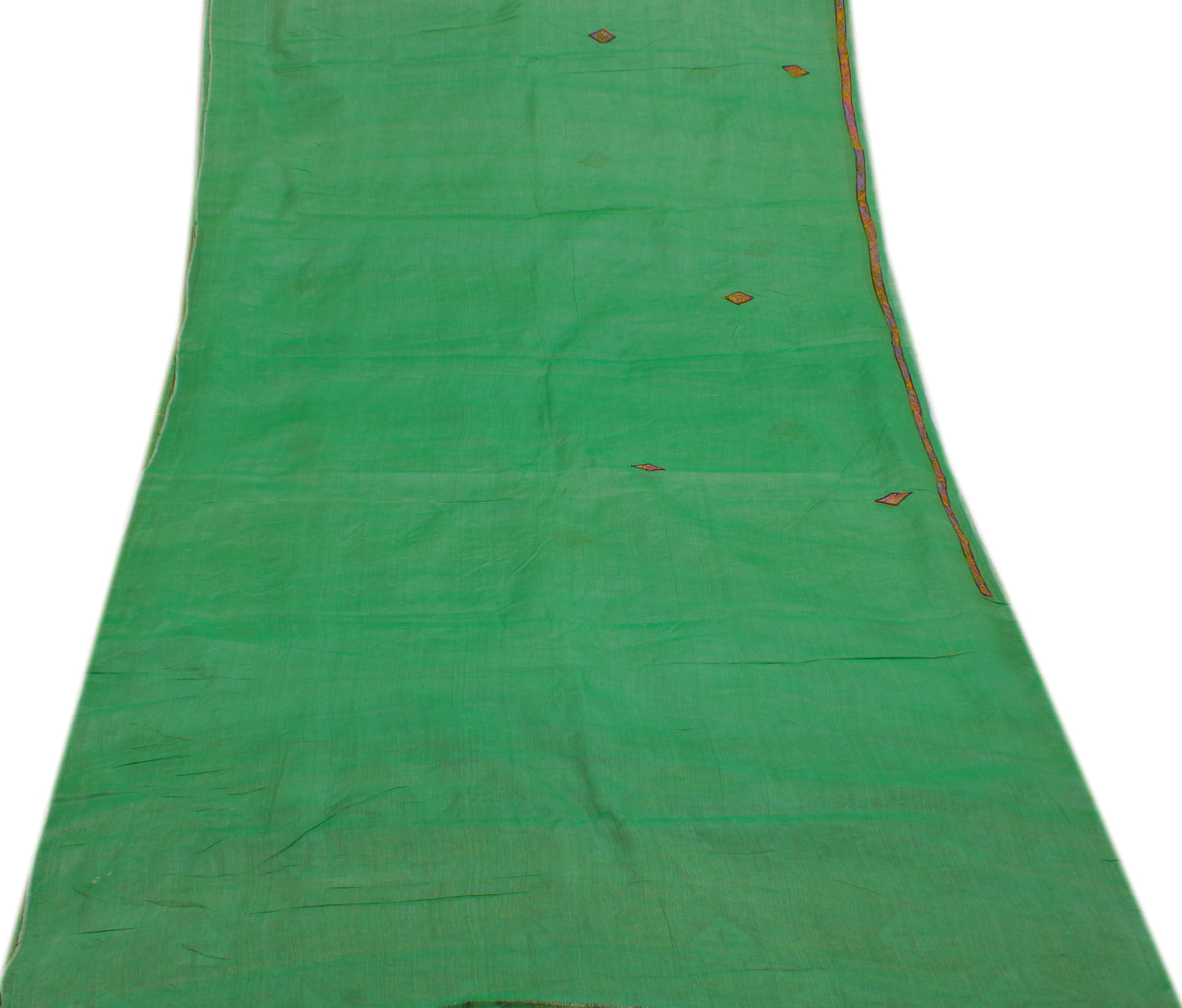Sushila Vintage Green Saree 100% Pure Cotton Embroidered Floral Sari 5 YD Fabric