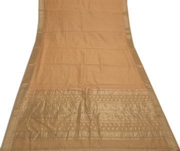 Sushila Vintage Beige Indian Saree 100% Pure Silk Woven Floral Sari 5 YD Fabric