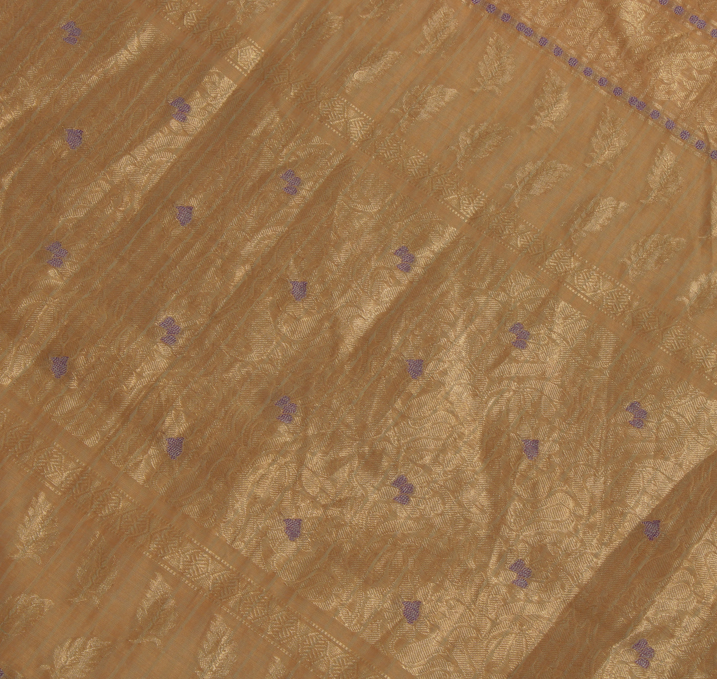 Sushila Vintage Beige Indian Saree 100% Pure Silk Woven Floral Sari 5 YD Fabric