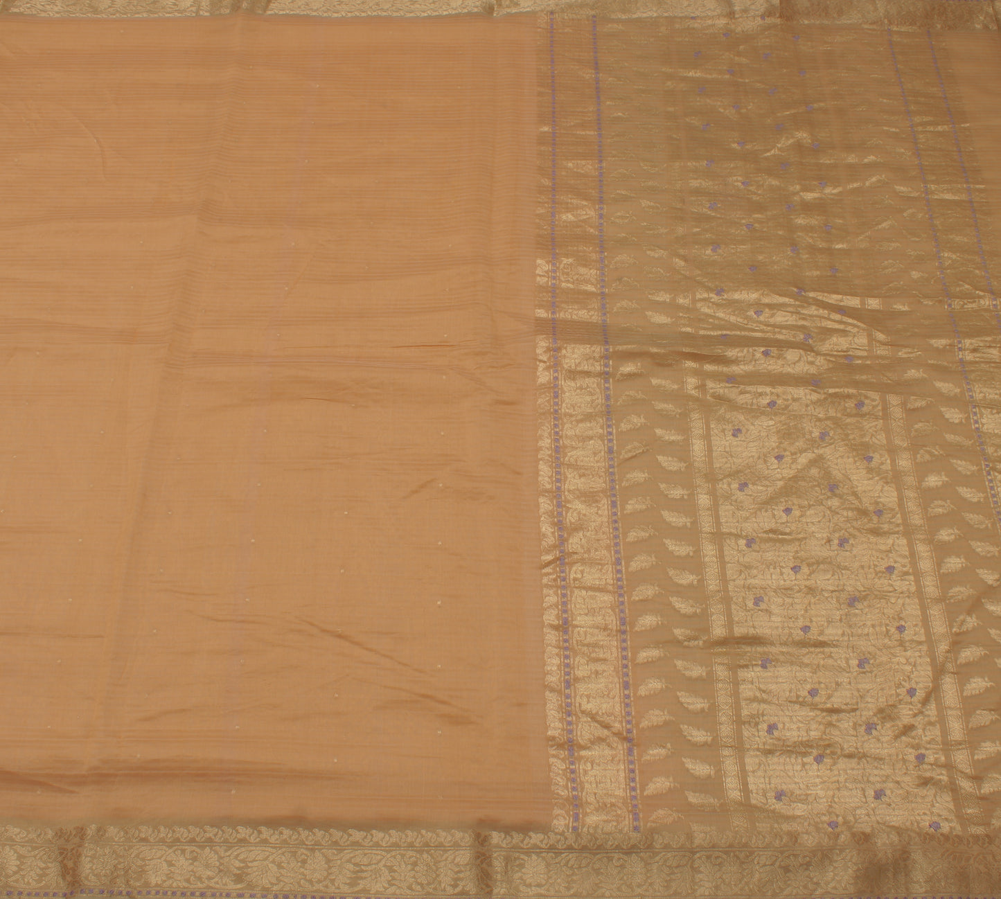 Sushila Vintage Beige Indian Saree 100% Pure Silk Woven Floral Sari 5 YD Fabric