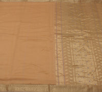 Sushila Vintage Beige Indian Saree 100% Pure Silk Woven Floral Sari 5 YD Fabric