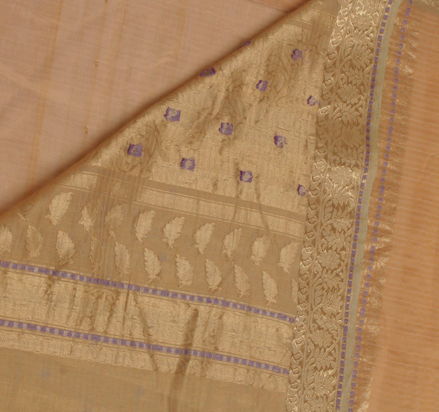 Sushila Vintage Beige Indian Saree 100% Pure Silk Woven Floral Sari 5 YD Fabric