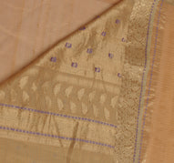 Sushila Vintage Beige Indian Saree 100% Pure Silk Woven Floral Sari 5 YD Fabric