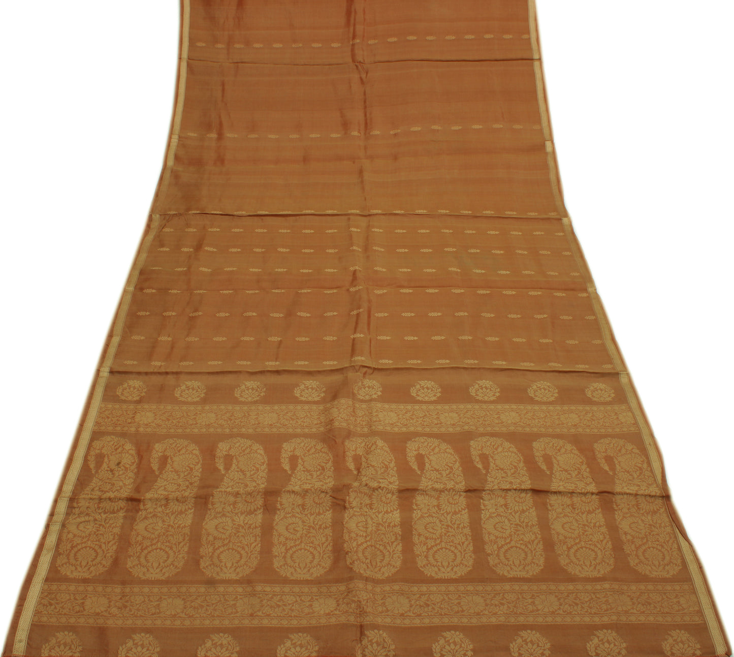Sushila Vintage Brown Indian Saree 100% Pure Silk Woven Floral Sari Craft Fabric