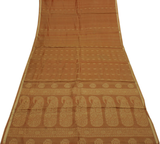 Sushila Vintage Brown Indian Saree 100% Pure Silk Woven Floral Sari Craft Fabric
