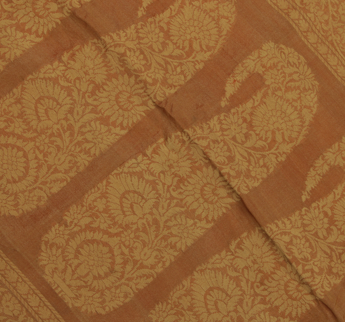 Sushila Vintage Brown Indian Saree 100% Pure Silk Woven Floral Sari Craft Fabric