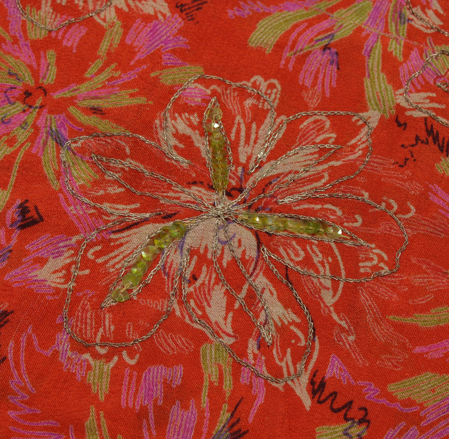 Sushila Vintage Orange Saree 100% Pure Silk Printed Floral Embroidered Fabric