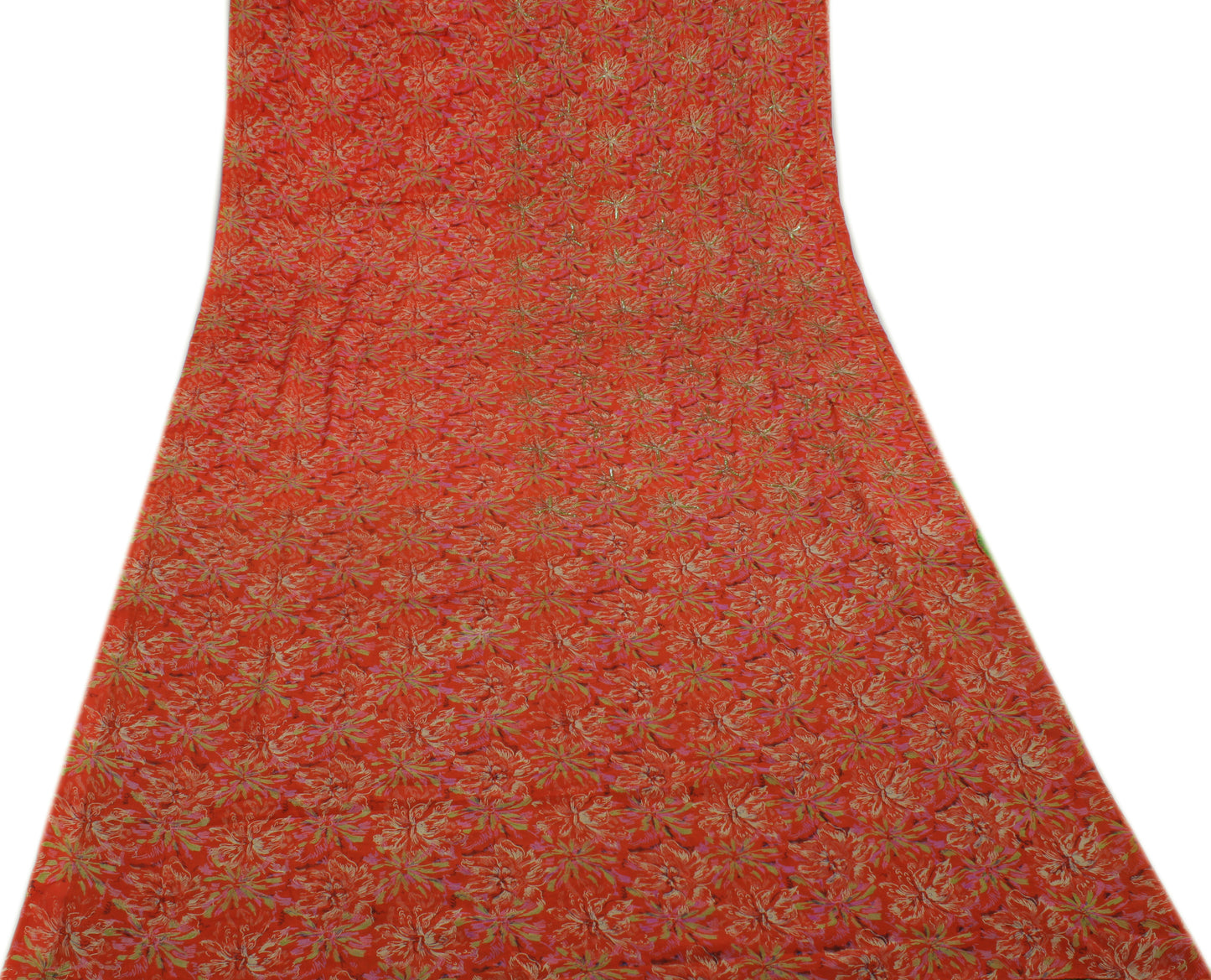 Sushila Vintage Orange Saree 100% Pure Silk Printed Floral Embroidered Fabric