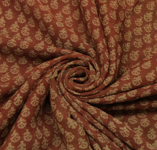Sushila Vintage Brown Indian Saree Pure Cotton Printed Floral Sari Craft Fabric