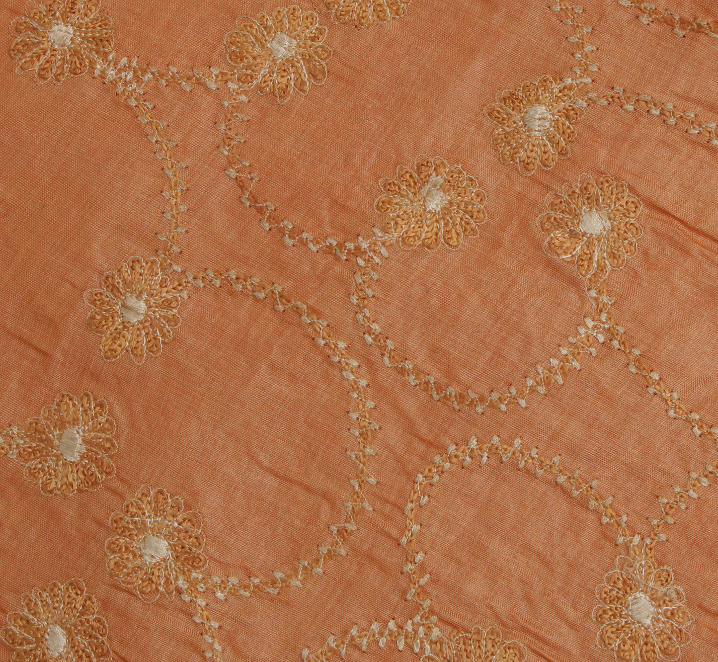 Sushila Vintage Peach Saree 100% Pure Tussar Silk Embroidered Floral Sari Craft Fabric