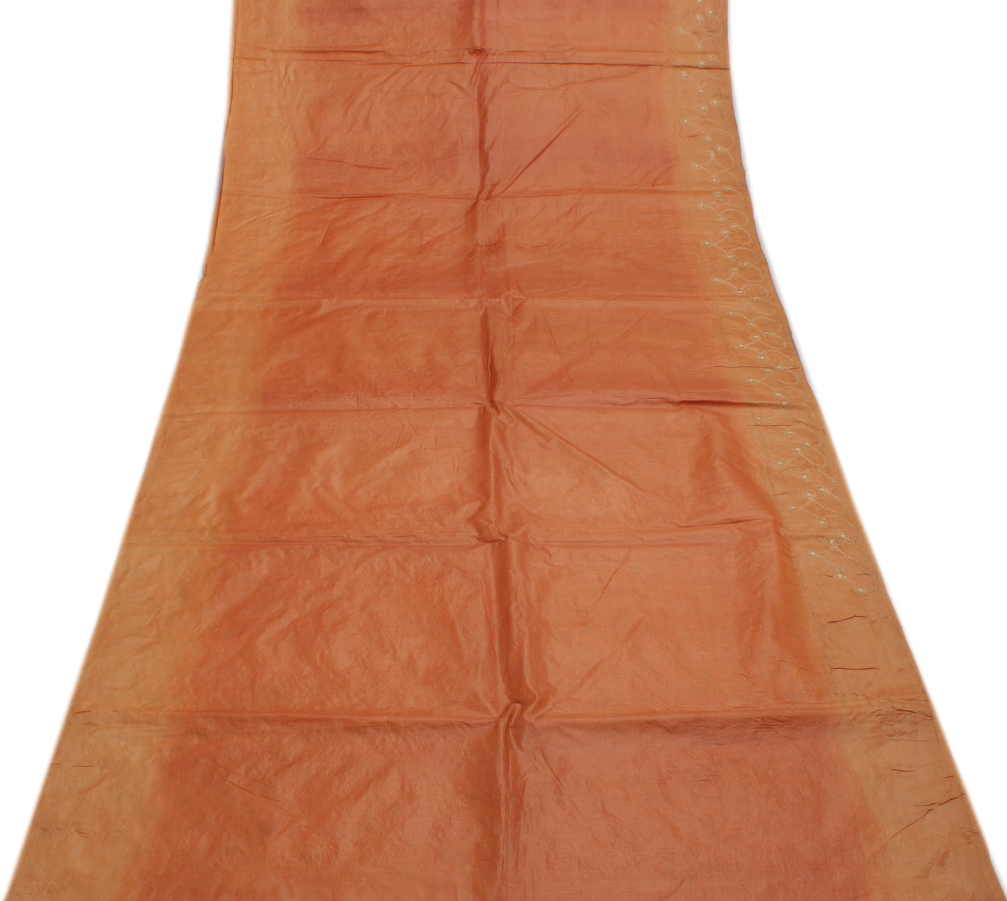 Sushila Vintage Peach Saree 100% Pure Tussar Silk Embroidered Floral Sari Craft Fabric