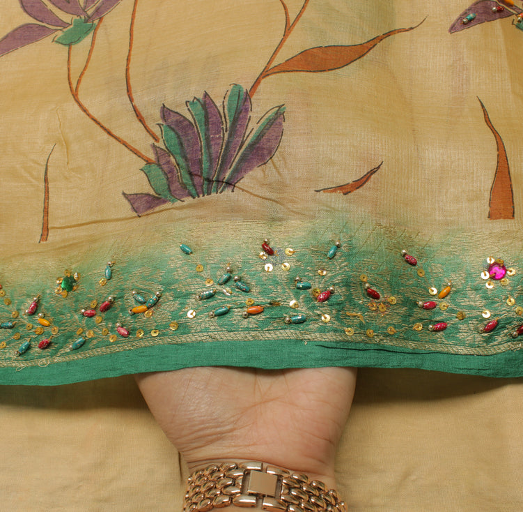 Sushila Vintage Cream Saree Pure Silk Woven & Woven Floral Sari Craft Fabric