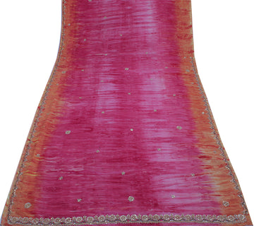 Sushila Vintage Pink Saree Blend Georgette Silk Hand Beaded Floral Sari Fabric
