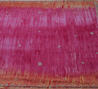 Sushila Vintage Pink Saree Blend Georgette Silk Hand Beaded Floral Sari Fabric