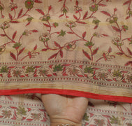 Sushila Vintage Cream Saree Pure Cotton Printed & Woven Floral Sari Craft Fabric