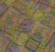 Sushila Vintage Green Saree 100% Pure Silk Printed Embroidered Sari Craft Fabric