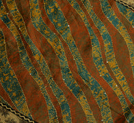 Sushila Vintage Light Brown Saree Pure Silk Hand Embroidered Kantha Sari Fabric