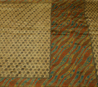 Sushila Vintage Light Brown Saree Pure Silk Hand Embroidered Kantha Sari Fabric
