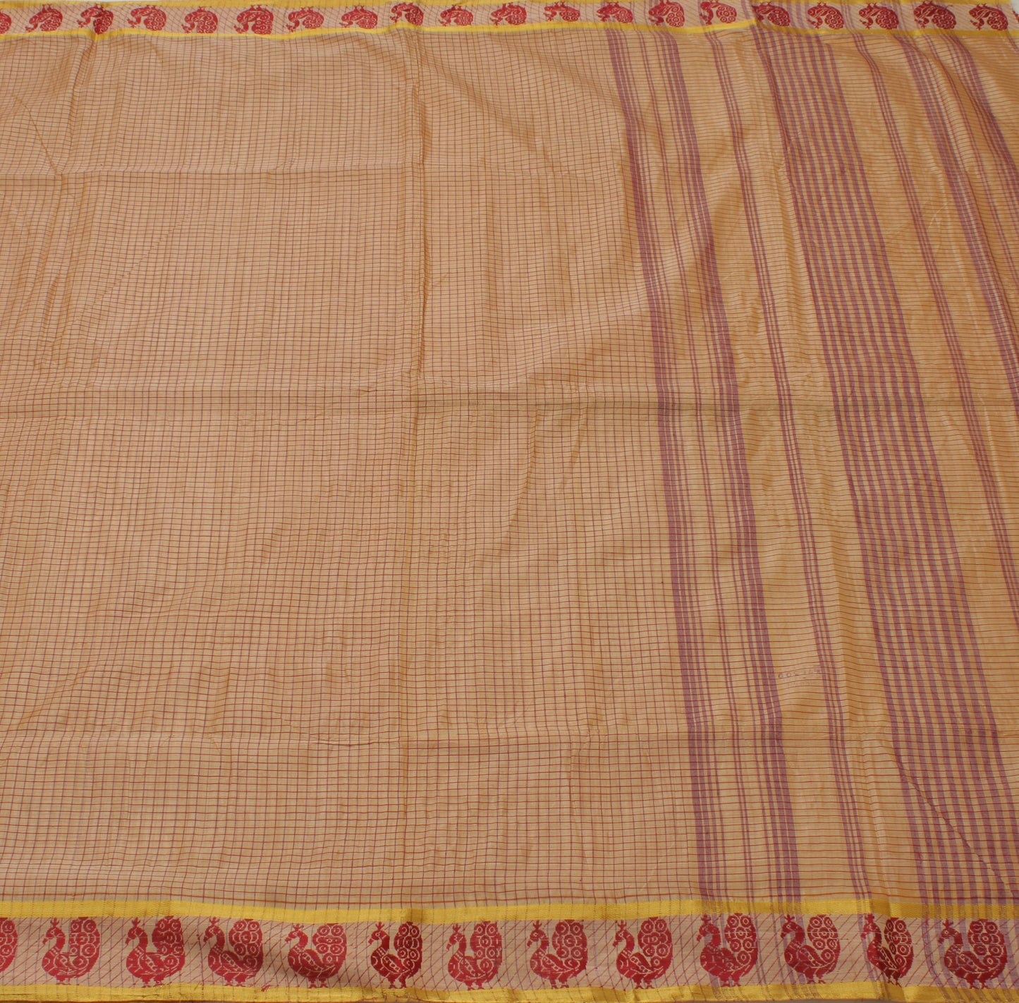Sushila Vintage Brown Indian Saree 100% Pure Cotton Woven Peacock Sari Fabric