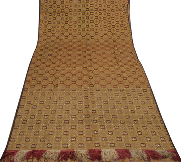 Sushila Vintage Maroon Saree Pure Organza Silk All Over Woven Sari Craft Fabric