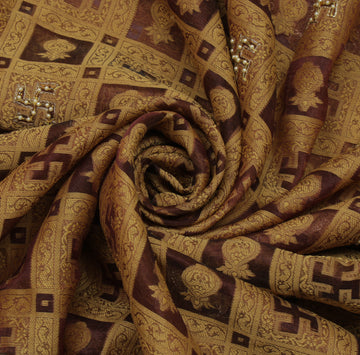Sushila Vintage Maroon Saree Pure Organza Silk All Over Woven Sari Craft Fabric