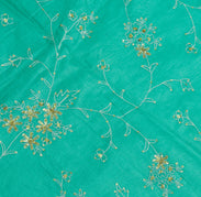 Sushila Vintage Aqua Green Saree Pure Silk Hand Embroidered Floral Sari Fabric