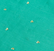 Sushila Vintage Aqua Green Saree Pure Silk Hand Embroidered Floral Sari Fabric