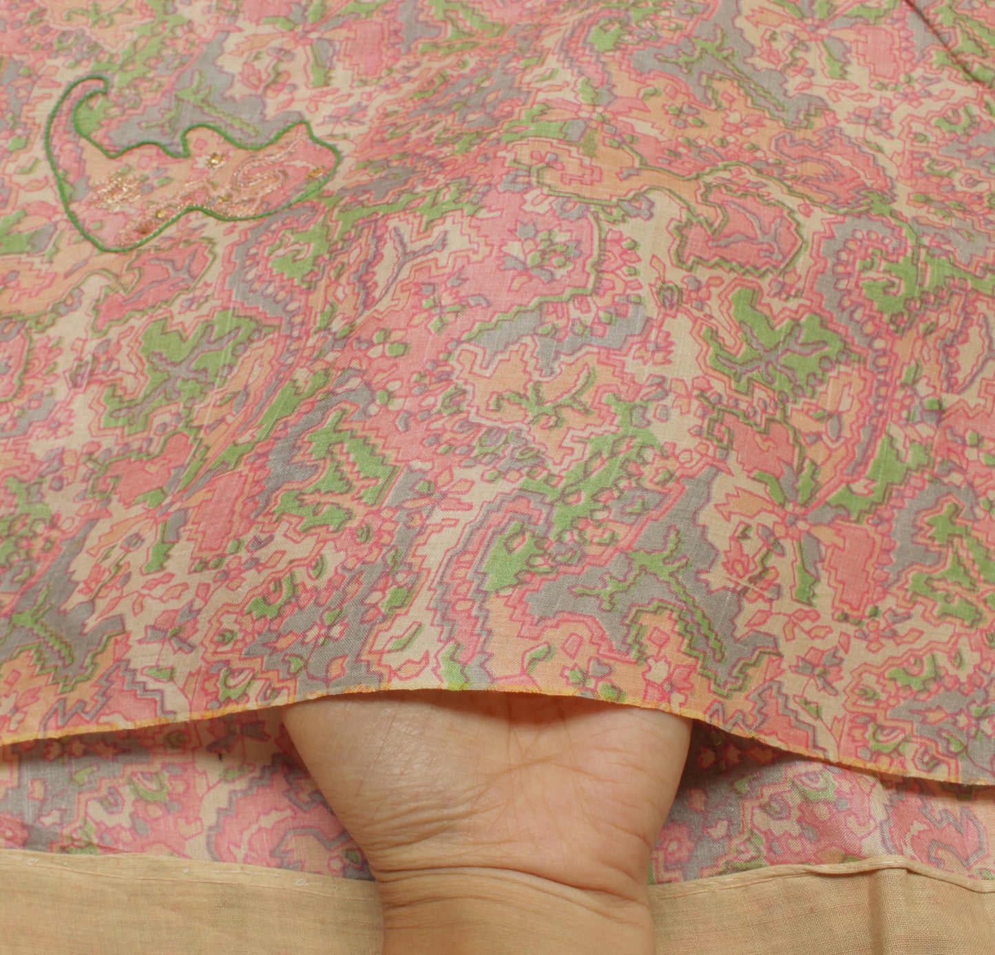 Sushila Vintage Cream Saree 100% Pure Silk Printed Sari Craft 6 Yard Fabric