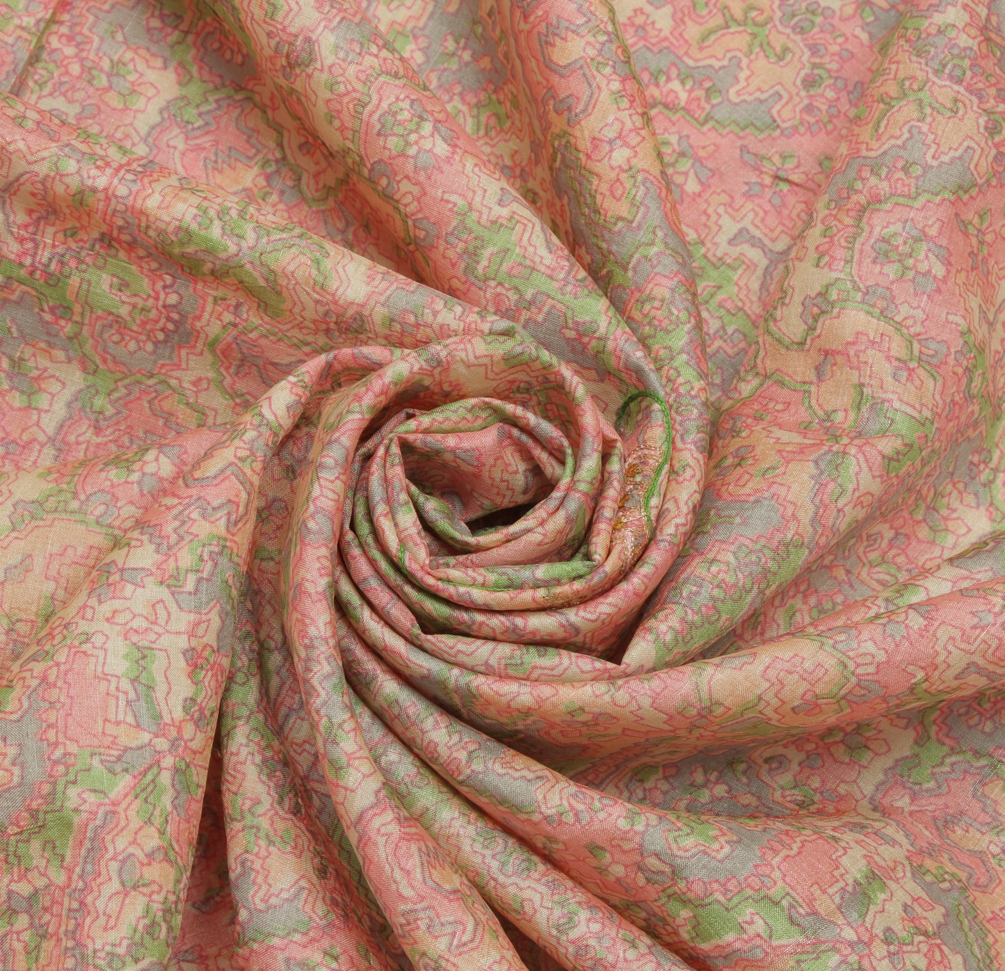Sushila Vintage Cream Saree 100% Pure Silk Printed Sari Craft 6 Yard Fabric